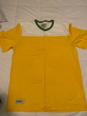 Altamont  Yellow and White Colorblock Tee with Green Neck Trim